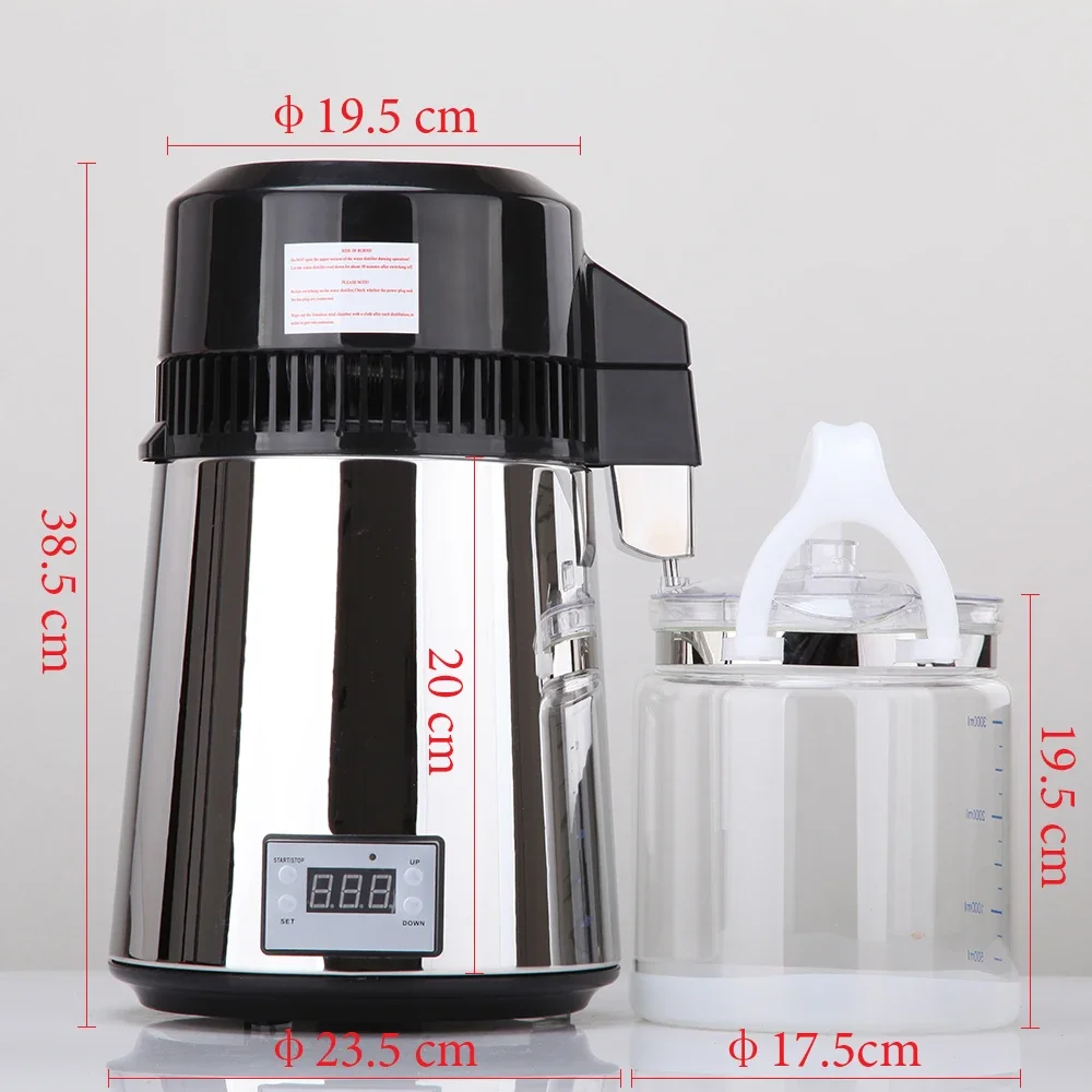 800W Digital Control Distilling Machine 1.1Gal/4L Glass Container Stainless Steel Distilled Water Filter Purifiers