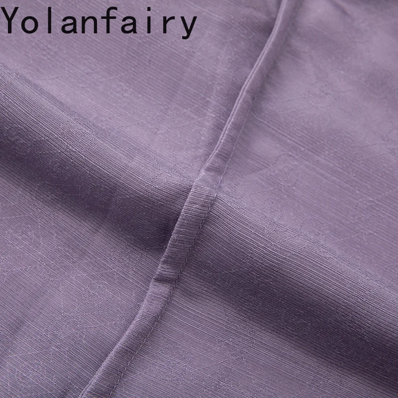 YOLANFAIRY 여성용 100% 멀 베리 실크 셔츠 자카드 우아한 여성용 블라우스 탑 여름 빈티지 루즈 여성용 보라색 셔츠