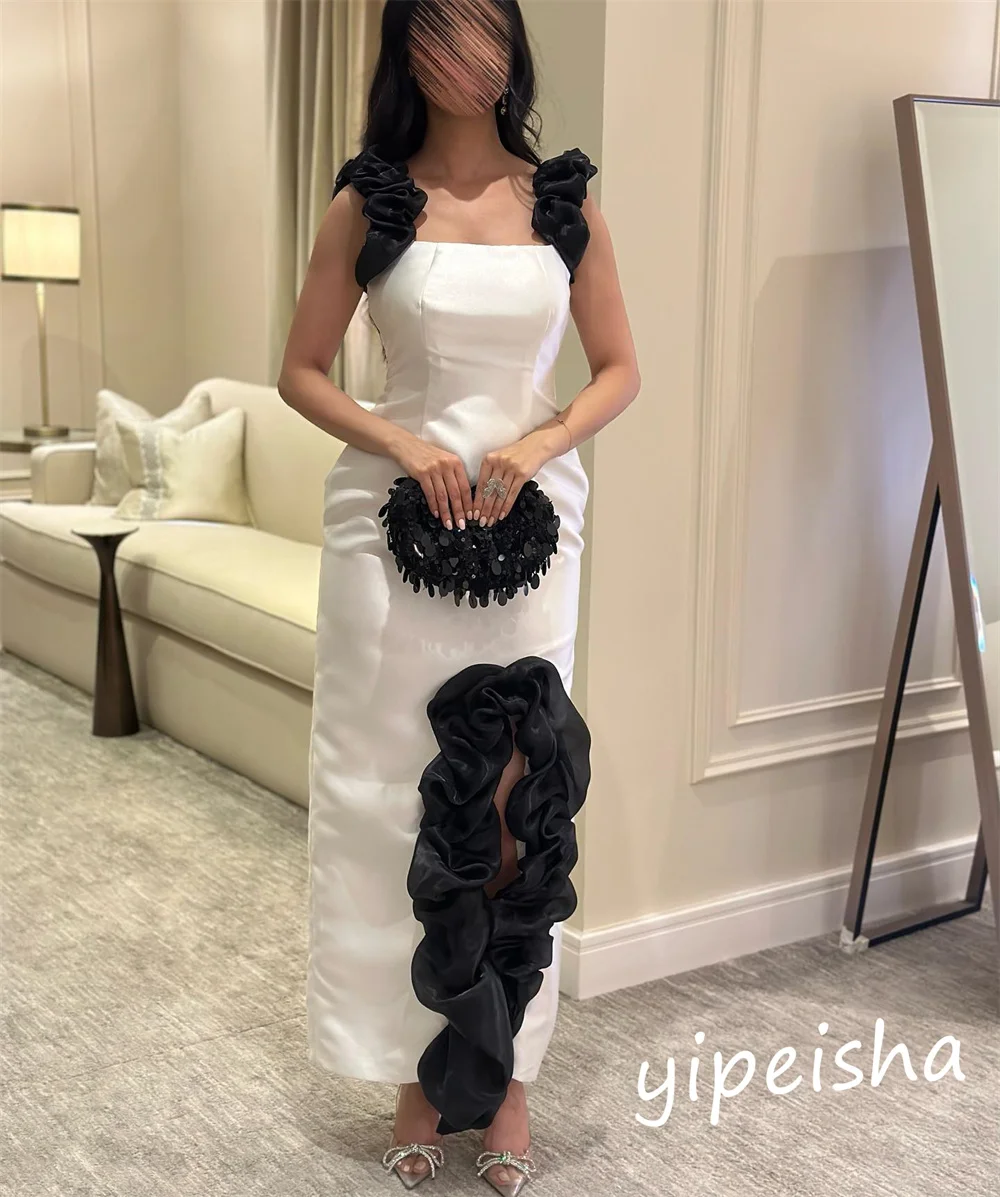 Jiayigong  Prom Charmeuse Flower Celebrity Sheath Spaghetti Strap Bespoke Occasion Gown Long Dresses