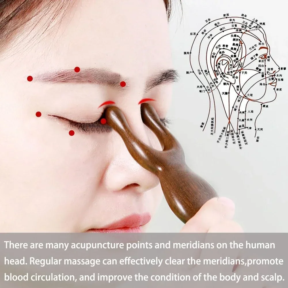 Gua Sha Facial Tools, Wood Therapy Massage Tools, Manual Wooden Head Massager Guasha Tools for Nose Eyes Facial Body Acupressure