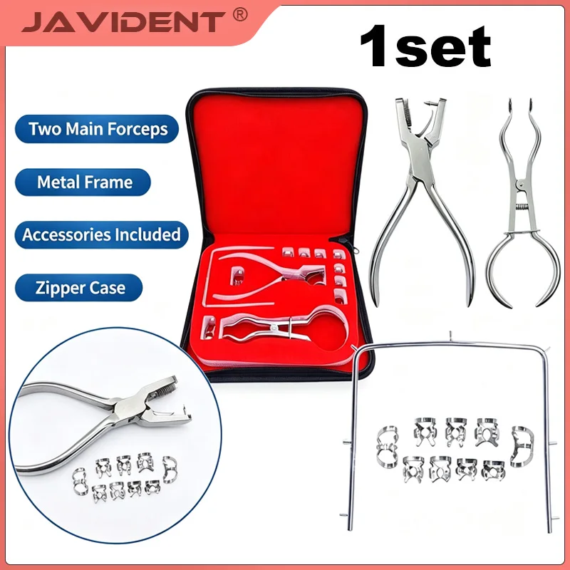 1 Set Dentistry Dam Hole Puncher Set with Leather Bag for Dentists—Perforator Rubber Orthodontic Tools Dam Clip Dental Supplies