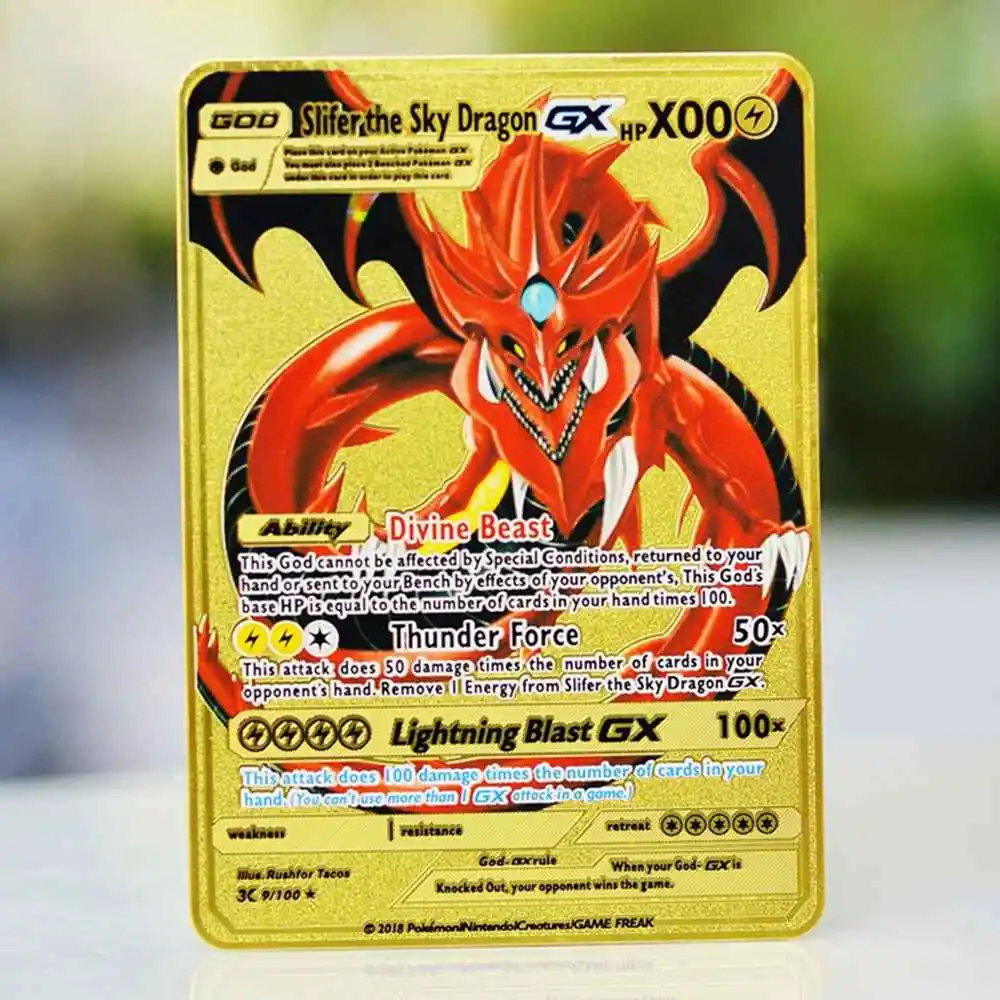 

Металлическая карта покемонов, золотые карты покемонов, Tcg Charizard Vmax Slifer the Sky Dragon Gx Vstar, аниме-игры, игральные карты, детские игрушки, подарок