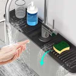 Kitchen Sink Splash Guard [5°Slope Fast Draining]Silicone Draining Mat for Kitchen Sink Faucet Mat