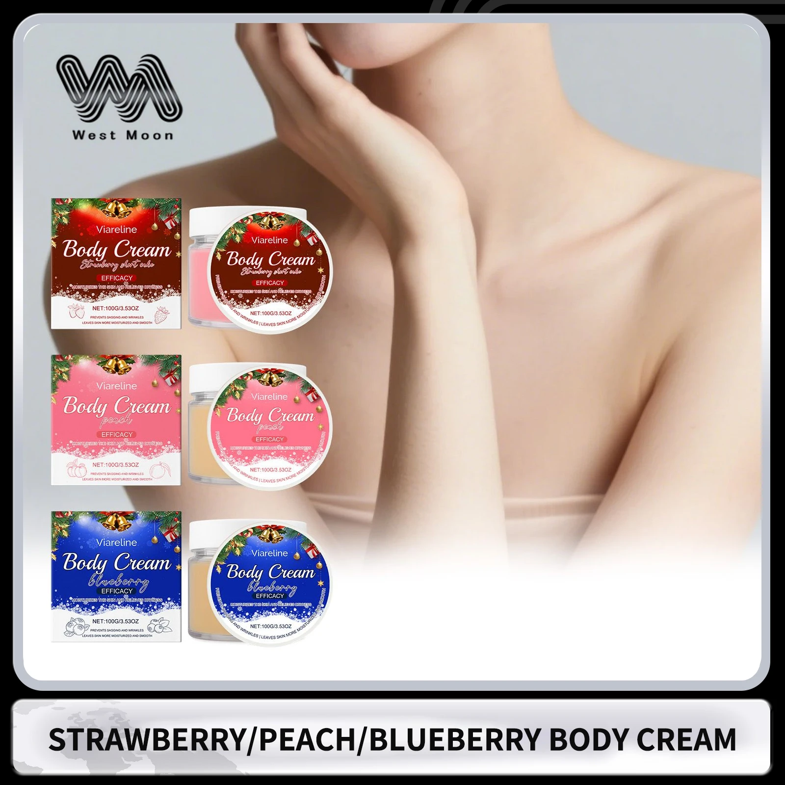 

Strawberry / Peach Body Cream Hydration Firming Lifting Skin Increase Elasticity Smooth Blueberry Body Lotion Festival Gift 100g