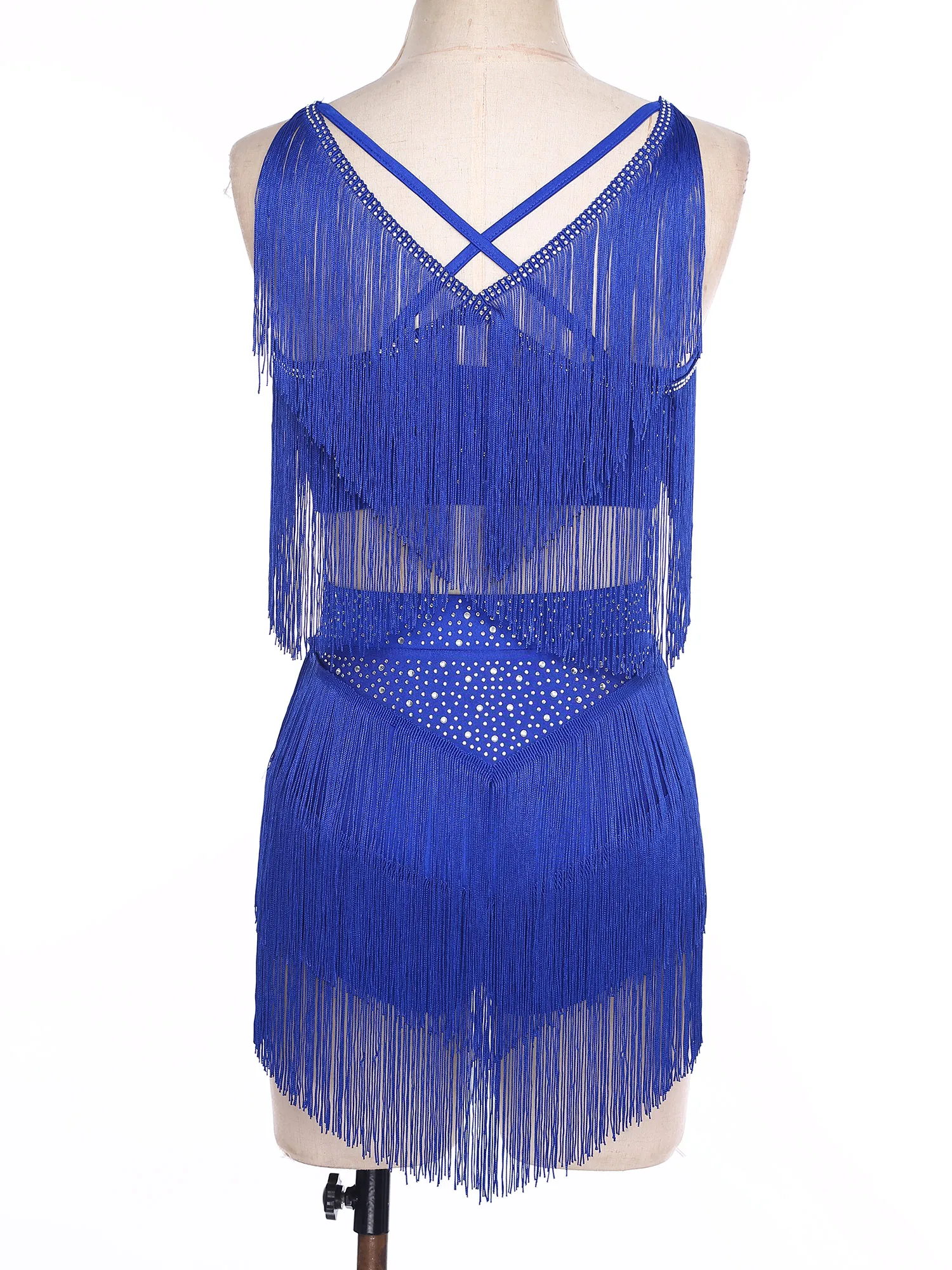 Traje de baile latino Salsa Samba para mujer, Top corto sin mangas con flecos y falda con borlas escalonadas, competición de actuación de Tango Chacha