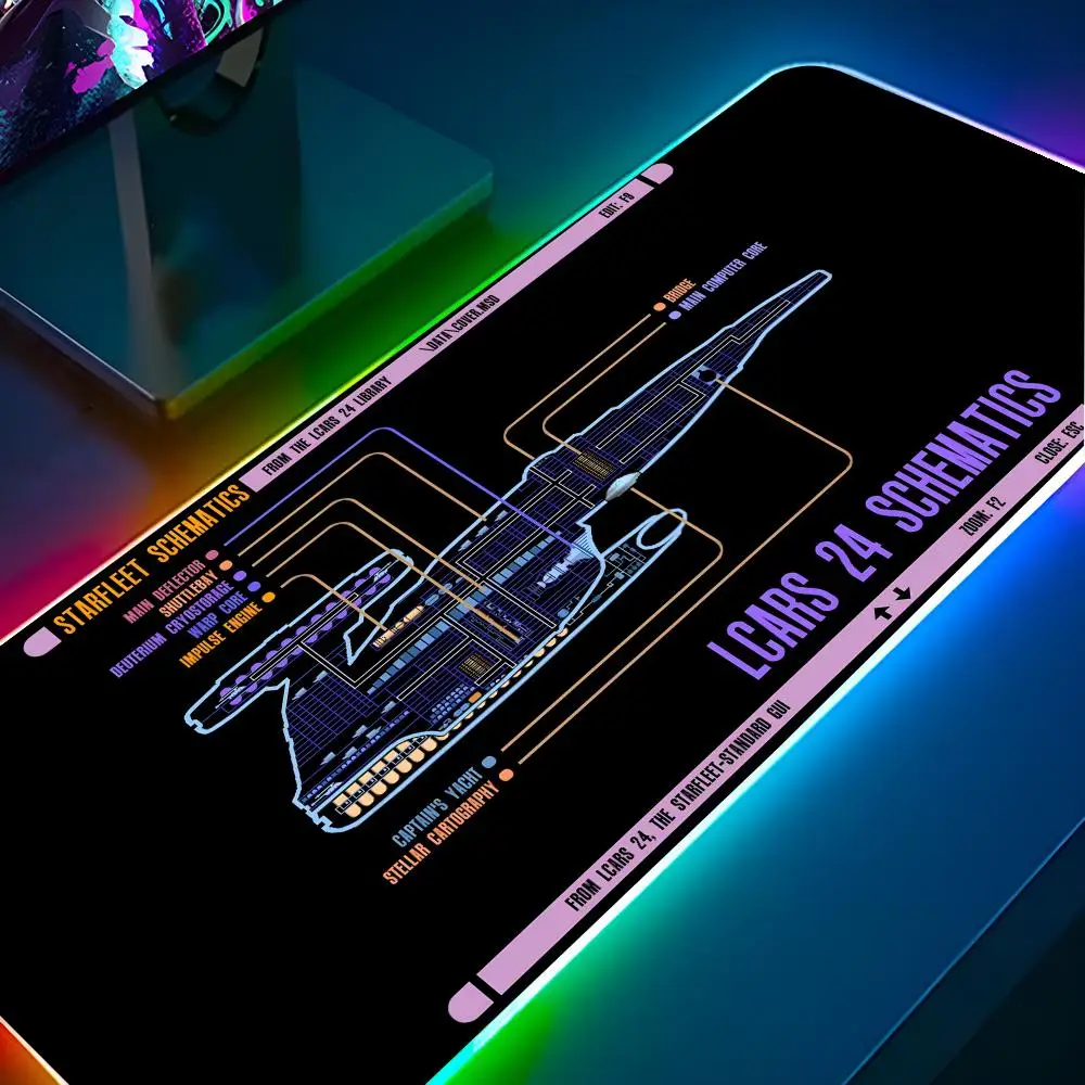 Starship Blueprint Mouse Pad RGB Pc Gamer Keyboard LED Glowing mause pad Mats Rubber Cute Cartoon Gaming Computer csgo lol pubg