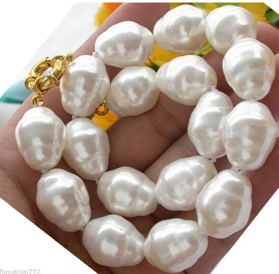 REAL 20MM AAA SOUTH SEA WHITE BAROQUE SHELL PEARL NECKLACE 17''