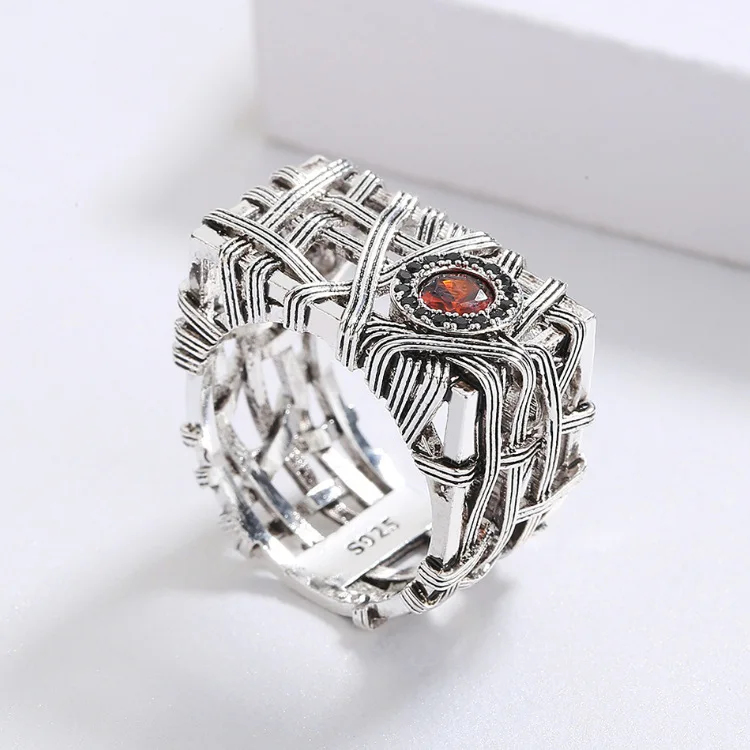 Punk Gothic Antique Silver Ring Hollow Irregular Ring For Men Domineering Earring Party  Engagement Jewelry 3pcs Sets