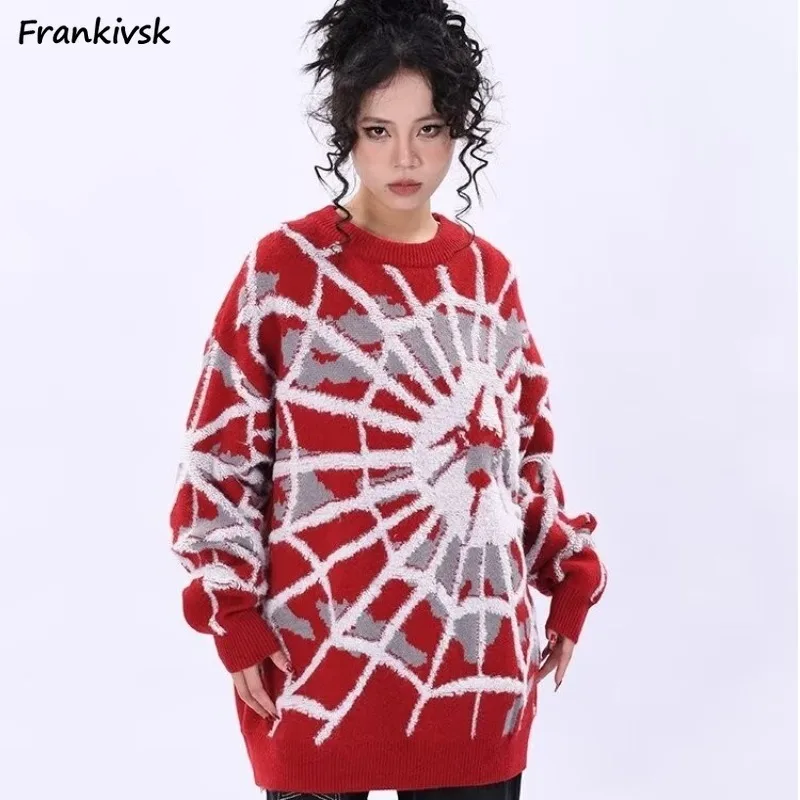 Warm Pullovers Men Baggy Soft Spider-web Print Plush Sweaters Gentle Chic Autumn Winter Lazy Knitwear Daily Streetwear Handsome