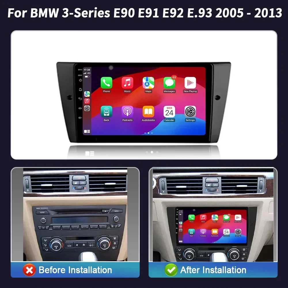 For BMW 3-Series E90 E91 E92 E93 2005-2013 Android 14 Auto Car Radio Wireless Bluetooth Carplay Multimedia Touch Screen Stereo