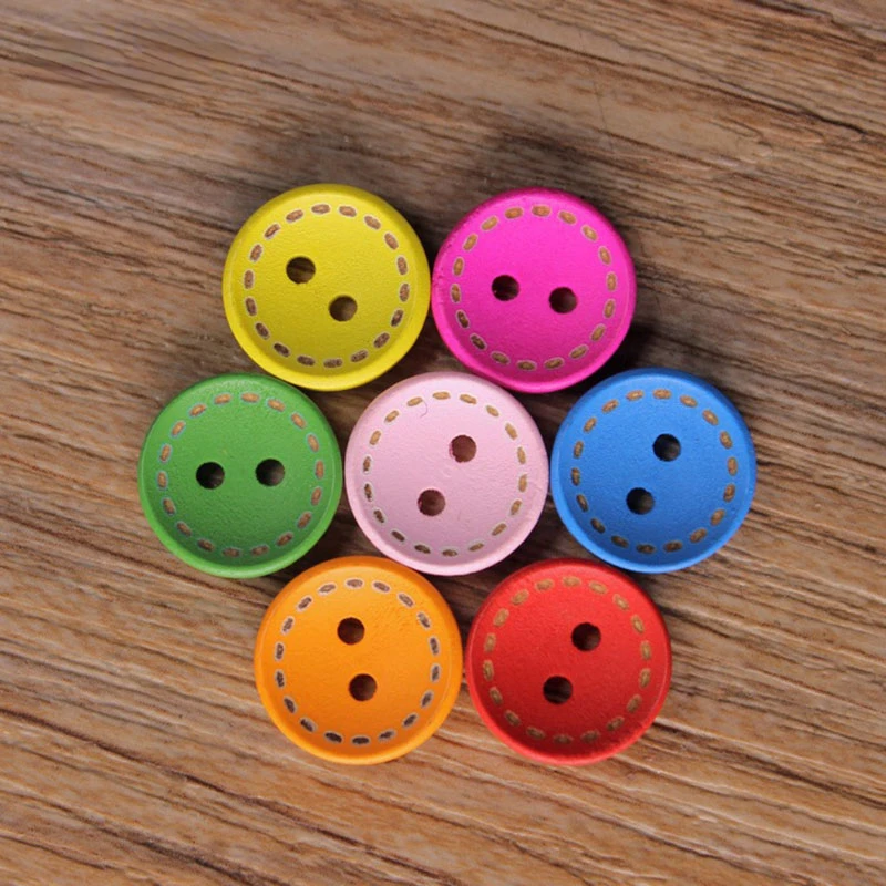 50pcs Wooden Sewing Buttons Scrapbooking Round Colorful Mixed Two Holes 15mm Dia. Costura Botones bottoni botoes