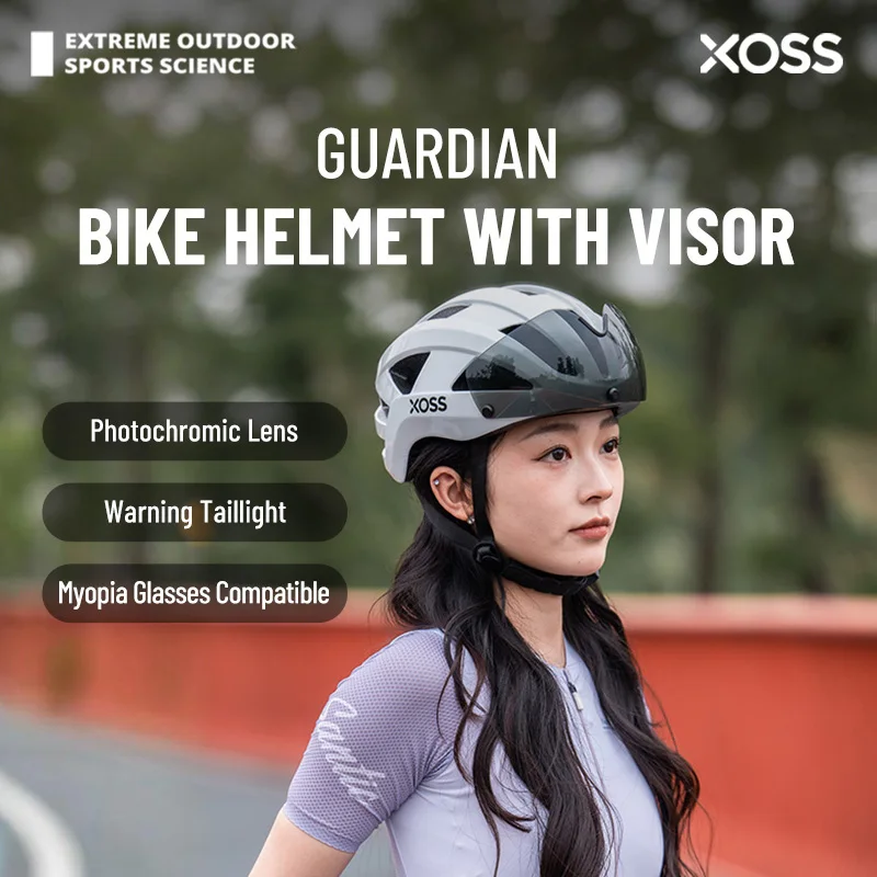 XOSS Cycling Helmet with Visor Alarm Taillight Bicycle Helmet MTB Road Bike Helmet For Adult Men Women Bicycle Accessories