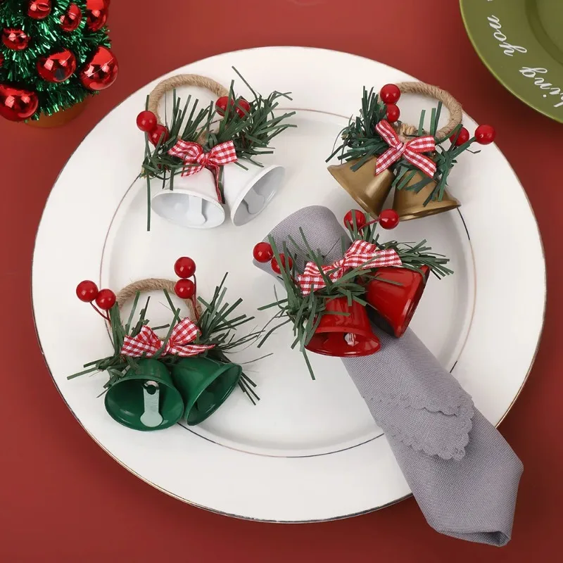 Elegant Christmas Bell Napkin Ring, Metal Woven Design, Perfect for Hotel Table Setting, Party Decoration, and Festive Dining.
