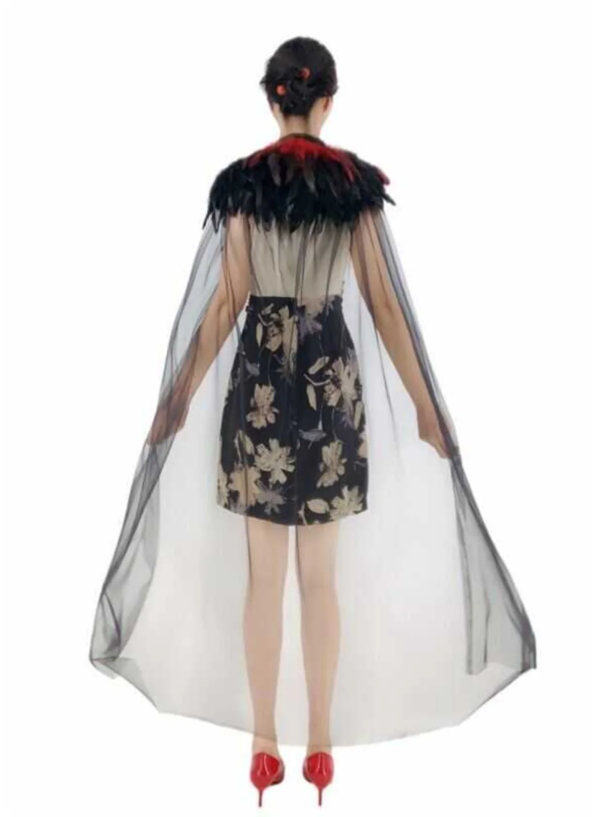 

Gothic Sle Feather Net awl Cowl Ne Robe loween Cosplay Stage Performance Festival ow Costume Women's Ethnic Wear