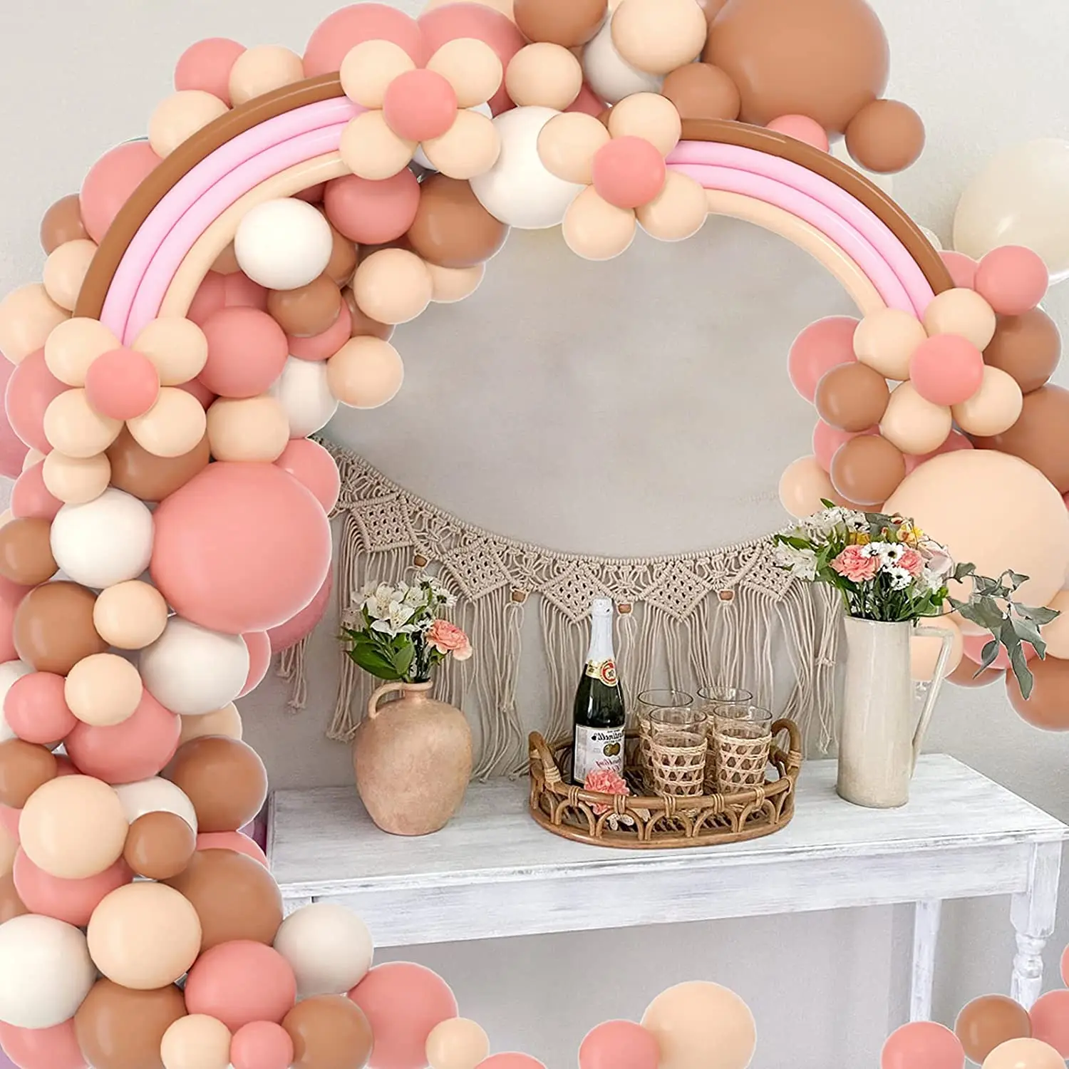 Boho Rainbow Blush Balloons Garland Arch Kit Peach Pastel Apricot Latex Balloons Wedding Birthday Party Baby Shower Decoration