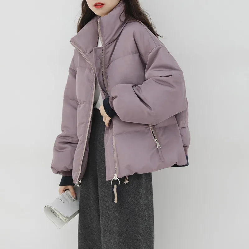 

Зимняя женская хлопковая куртка с воротником-стойкой, теплая мягкая одежда, свободная повседневная однотонная модная куртка, новая женская одежда