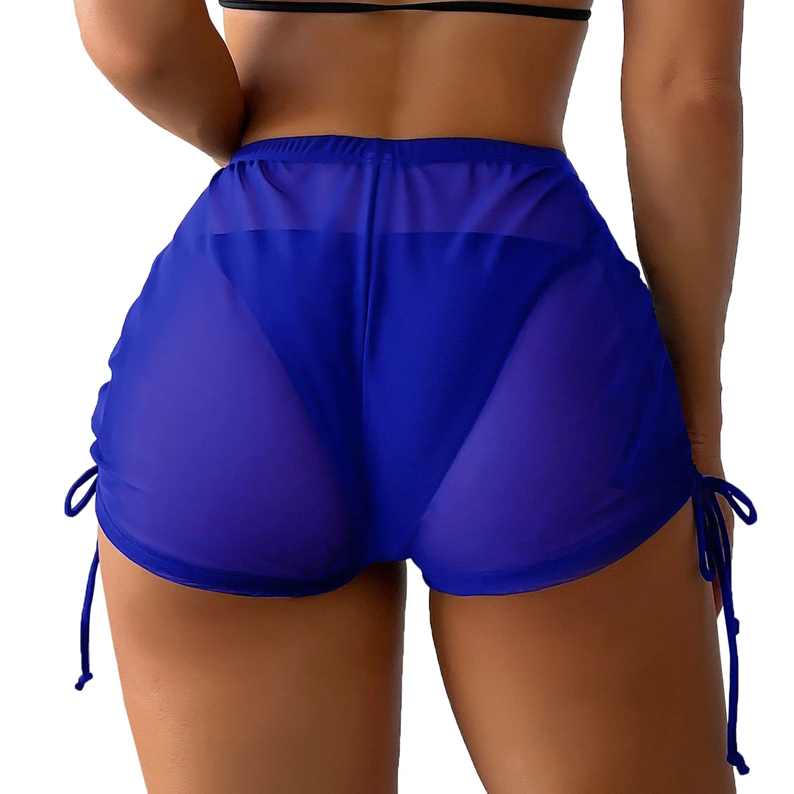 Cubierta de malla con cordón lateral para mujer, pantalones cortos de perspectiva para la playa, envoltura de Bikini, S-5XL para traje de baño,