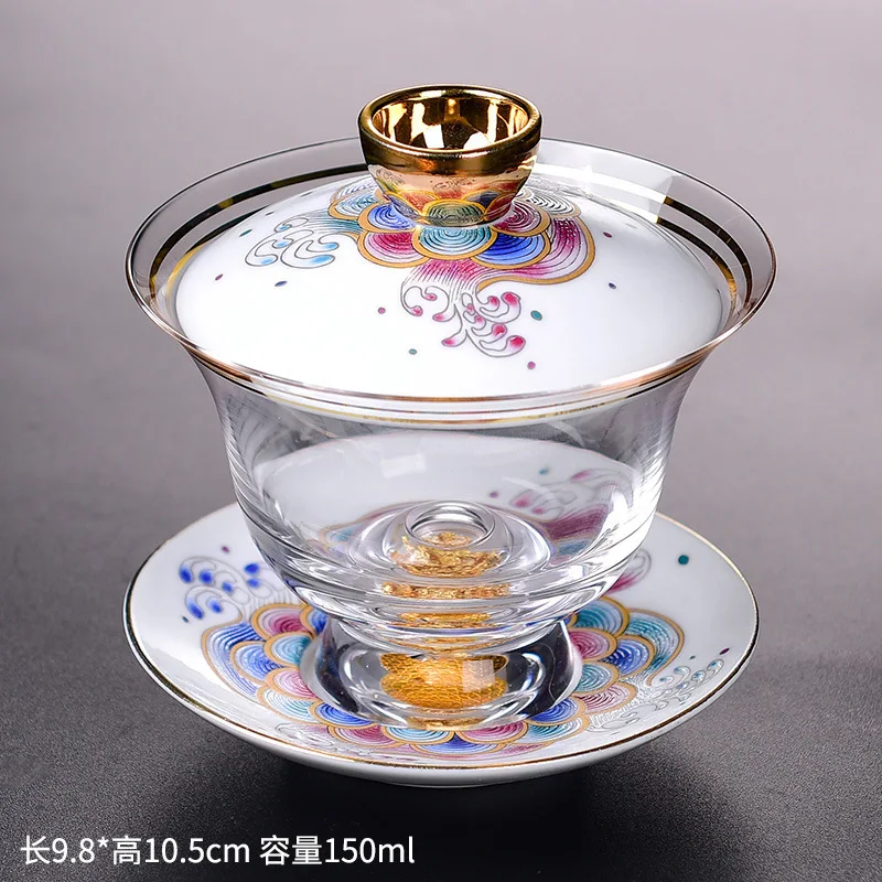 Gaiwan Thick Glass Tea Cup High Heat -resistant Grab Tea -discharging Hand Kung Fu Tea Game