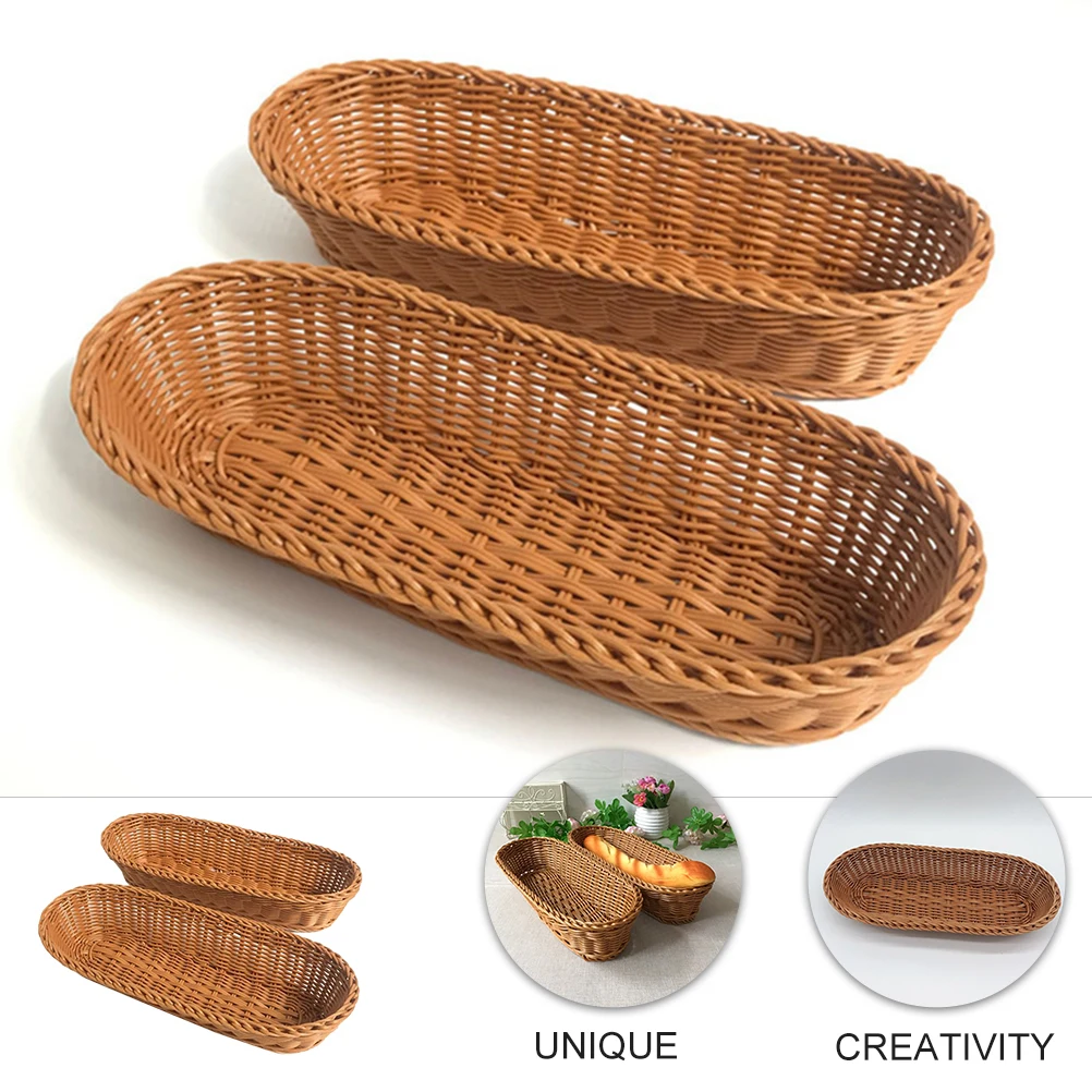 

2Pcs Plastic Baskets Kitchen ganizers Bread Basket Household Food Holder Storage Containers Fruit Vegetable Tray Weaving Style