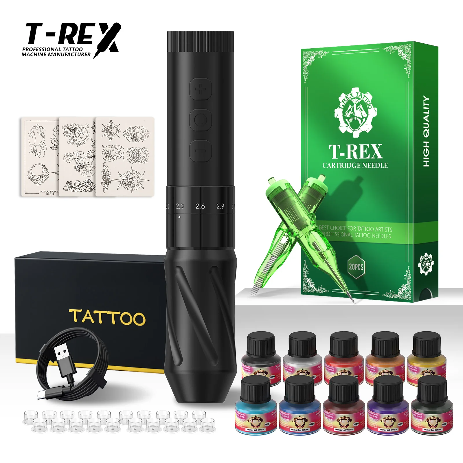 

Набор для татуировки T-rex Беспроводная машина для татуировки, машина для татуировки перманентного макияжа, 6-сегментная длина, регулируемая ручка для тату-машины