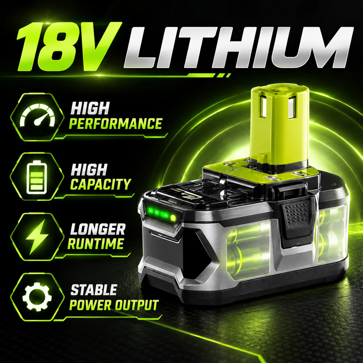 for RYOBI 8.0Ah high-performance lithium battery 18V low self discharge, suitable for all tools P104, P107 P108 P109 RB18L20