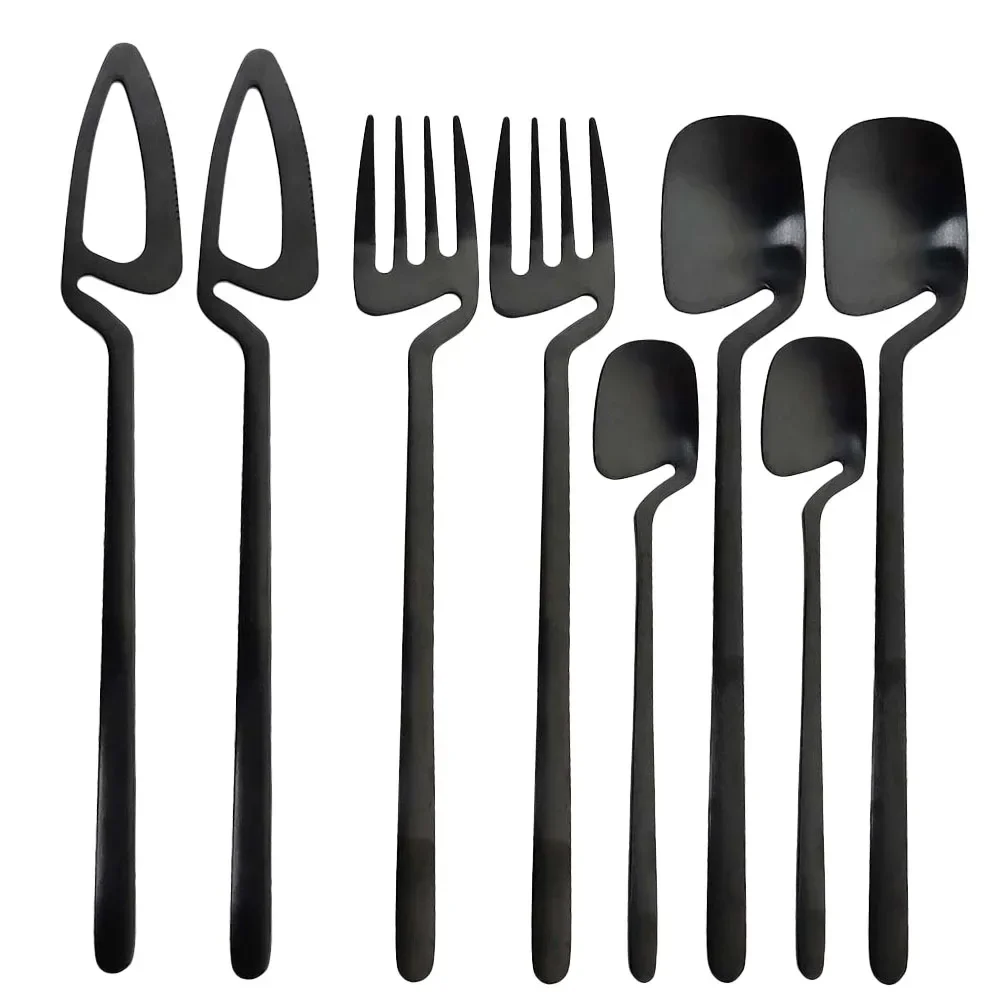 Cutlery Curved Handle Can Hang Cup Spoon Dessert Knife Fork Spoon Dinnerware Sets Kitchen Decor Spoon Fork Knife Tableware Set