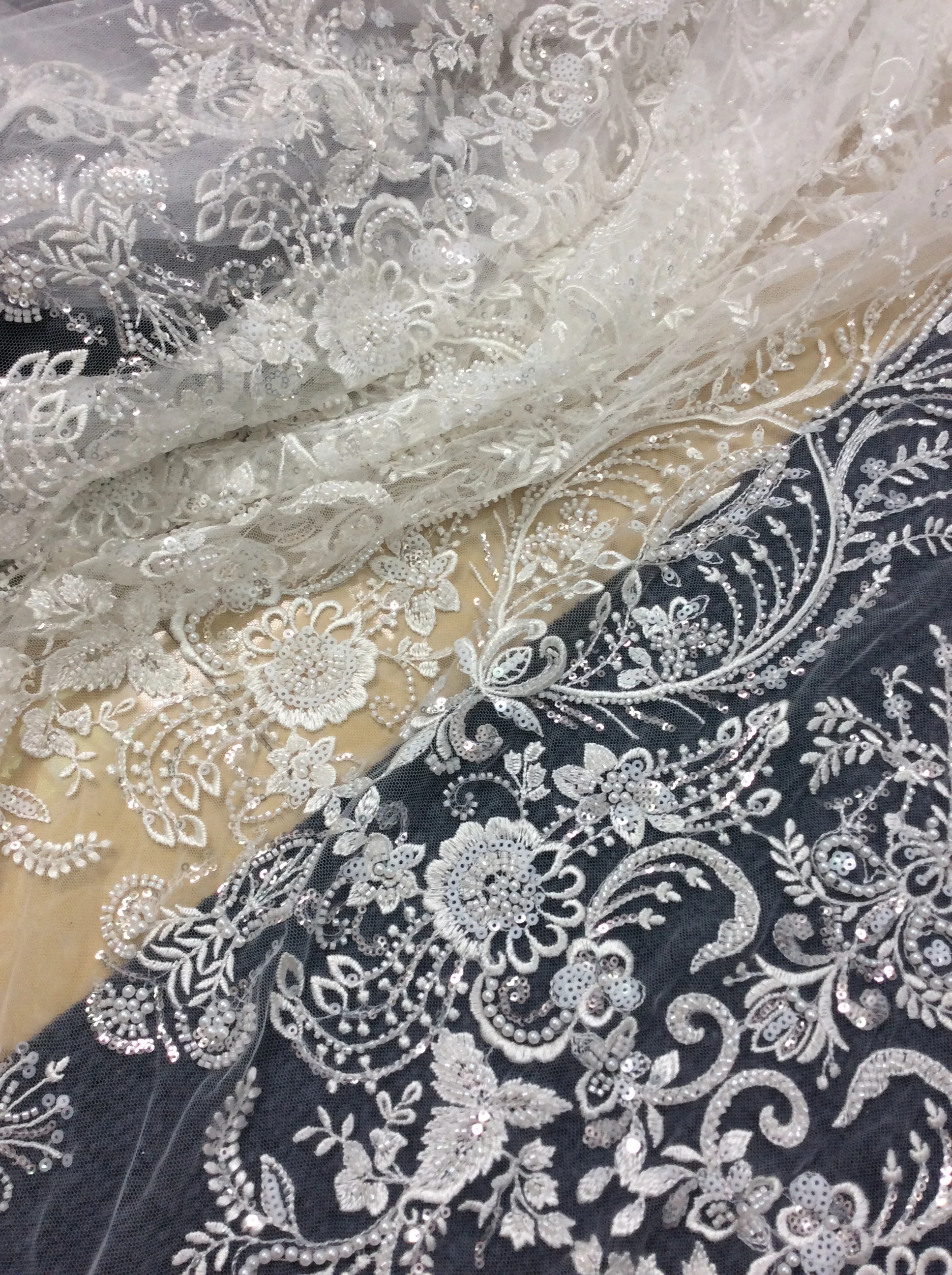 5Yards New Arrival Beading Bridal Wedding Gown Dress Lace Fabric Sequins French Lace Fabric High Quality African Sell By Yard