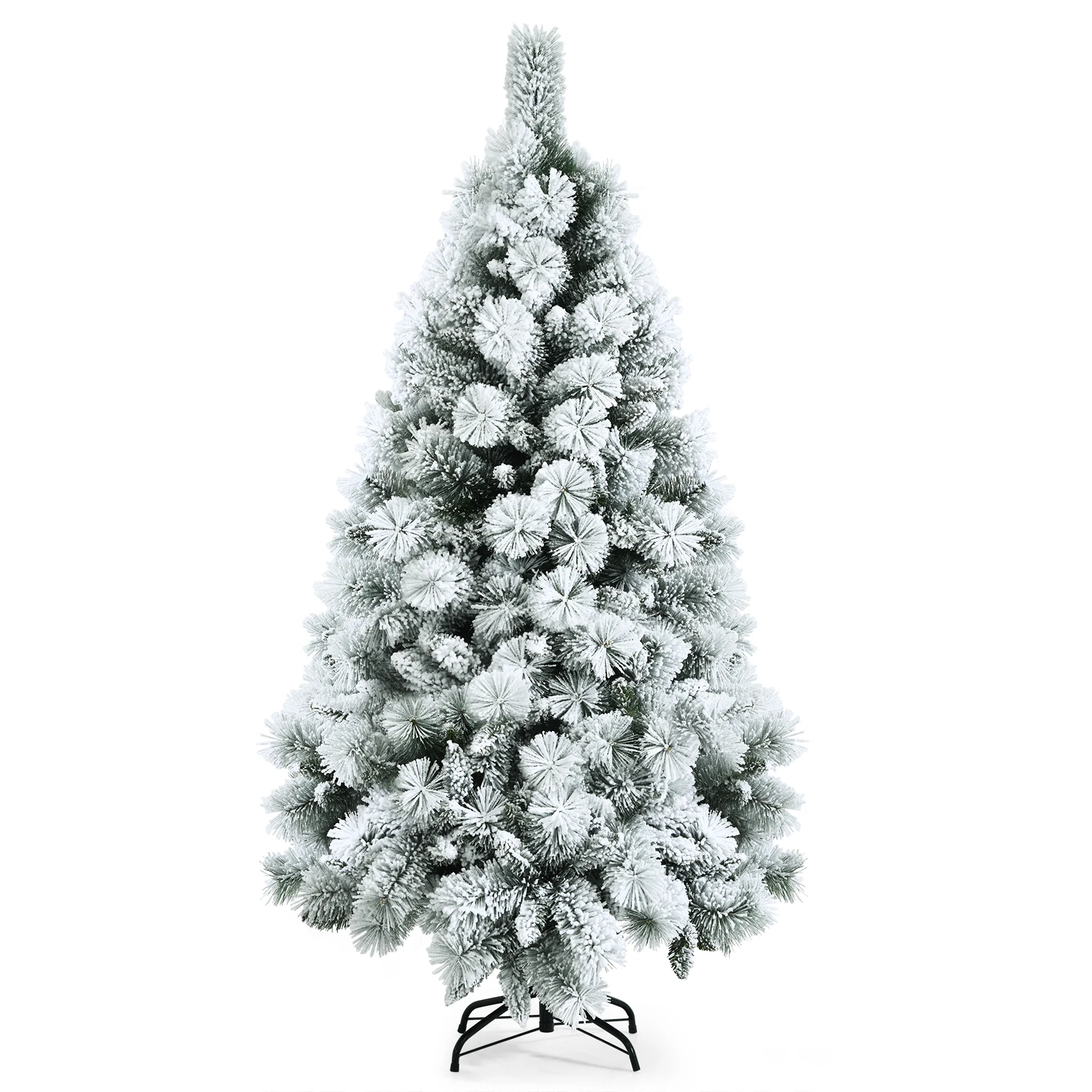 

5ft Snow Flocked Hinged Artificial Slim Christmas Tree w/ Pine Needles