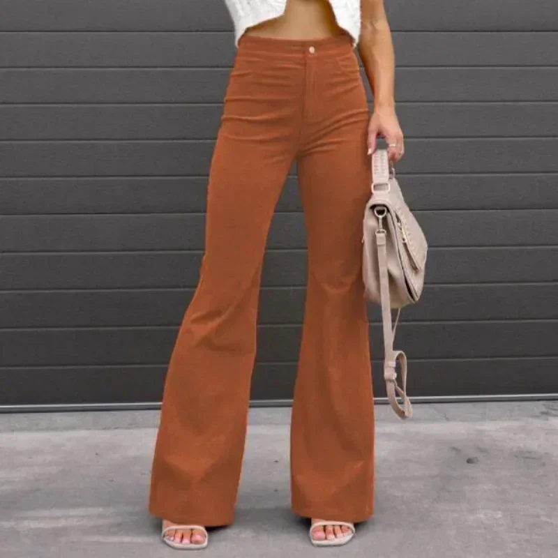 

Corduroy Flared Pants 2023 Autumn Winter Women Trousers Loose Solid Casual High-waisted Streetwear Pantalon Pants Women 29547