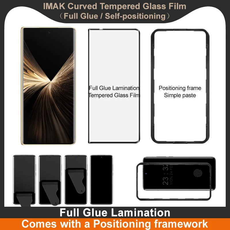 IMAK Vidrio Templado para Honor Magic V5 V3 V2 Vs3 Vs2 5G, Película Protectora de Pantalla Curva 3D con Pegamento Completo y Herramienta