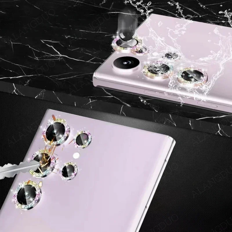 Glitter Camera Protector Glass For Samsung Galaxy S24 Ultra Metal Lens Ring Screen Protector Quick installation S24Ultra S24Plus