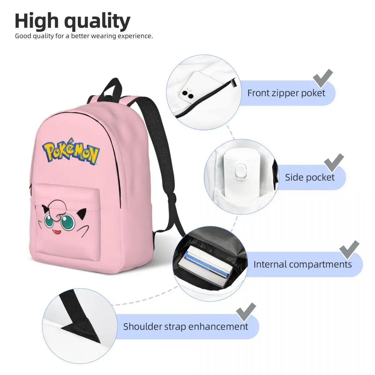 Pokémon Impresso Lightweight Casual Schoolbag, escola, ao ar livre, compras, escritório, 15,7 ", 17,7"