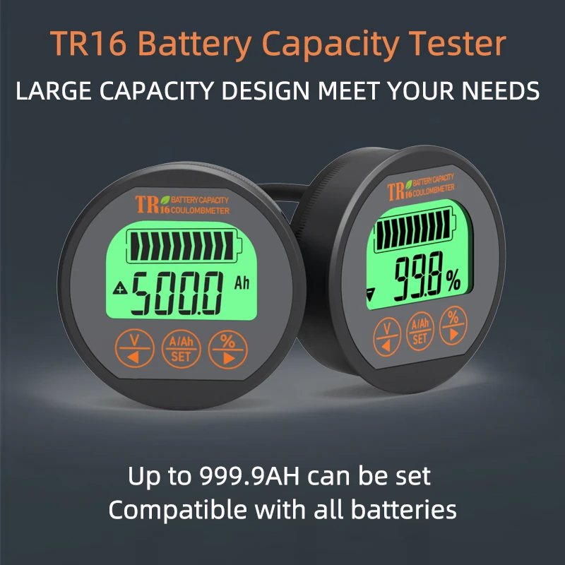 TR16 DC8-80V Waterproof Capacity Tester Voltage Current LCD Display with Memory Function Capacity Tester Coulomb Counter