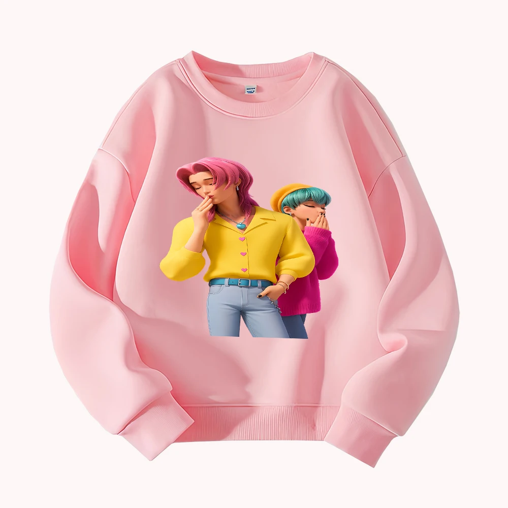 

Cartoon Character Print Round Neck Sweatshirt for Women Men Casual Loose Fit Long Sleeve Pullover Fashion Streetwear