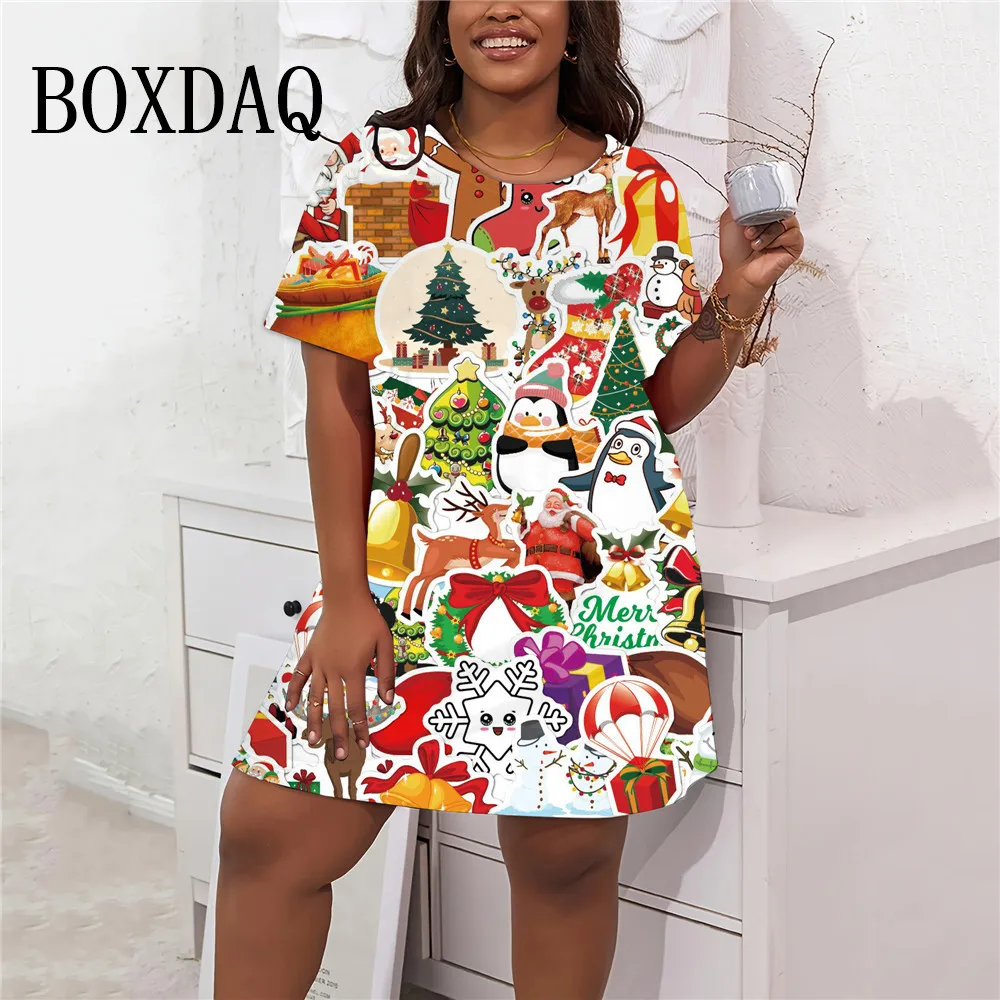 New Year Christmas Party Women Mini Dresses Funny Santa Claus Streetwear Casual Hip Hop Dress Loose Plus Size Odzież damska