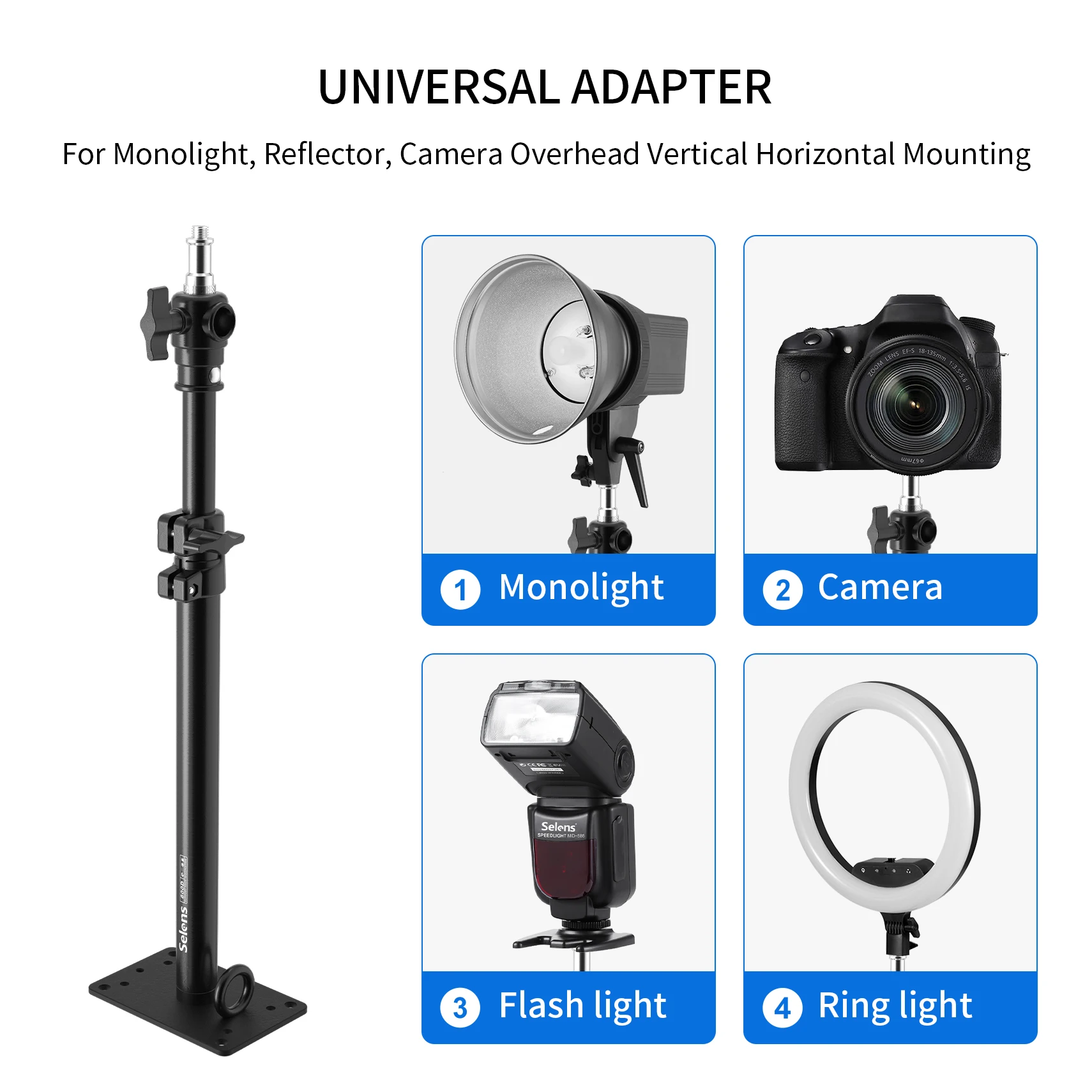 Camera Wall Ceiling Boom Arm Mount Light Stand Telescopic Bracket With 1/4\