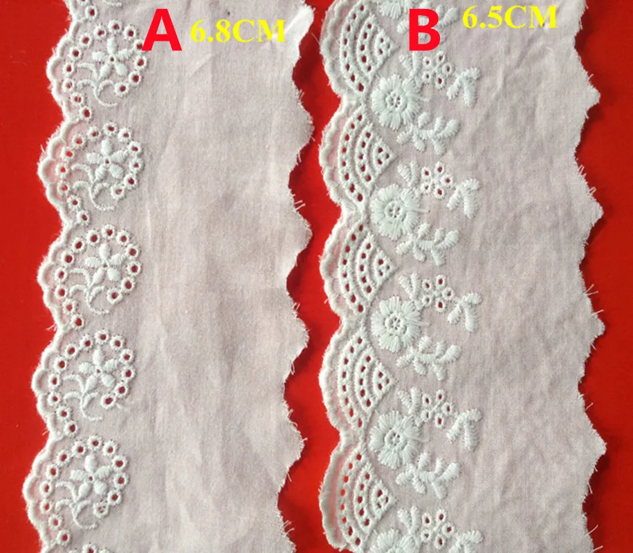 

Top quality 6.5cm/6.8cm plain white 9088 fabric base cotton embroidery lace trim,XERY0206L