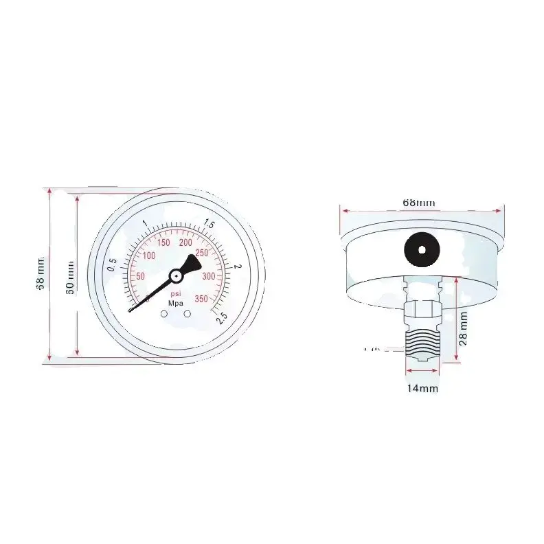 Gauge Axial YN60Z shock-proof gauge -0.1mpa to 60mpa standard thread M14*1.5