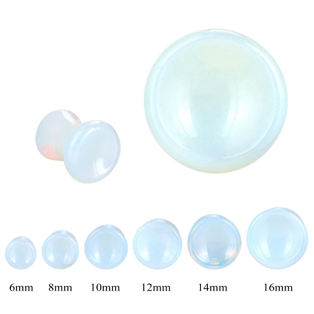1-2Pairs Opalite Ear Gauge Natural Stone Flesh Tunnels Saddle Double Flared Plug Body Piercing Jewelry 2G-5/8“