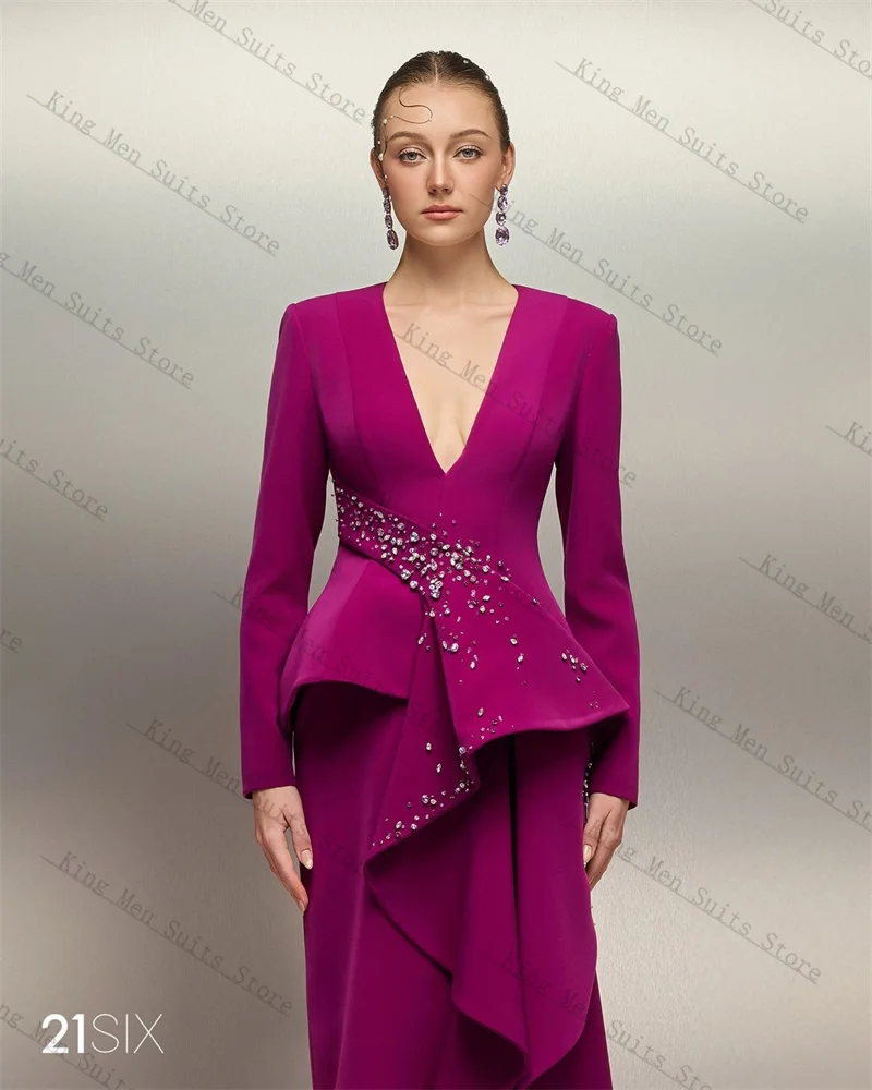 بلورات المرأة البدلة مجموعة 2 قطعة السترة + القطن فستان الحفلة الراقصة مخصص فاخر مطرز ضيف رسمي الزفاف البدلات الرسمية معطف الحفلات #2