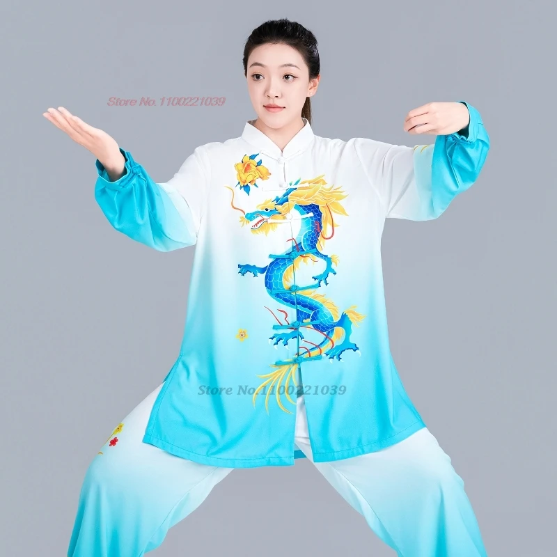 

2025 chinese vintage kung fu tai chi martial arts dragon print gradient color set taijiquan wushu training exercise practice