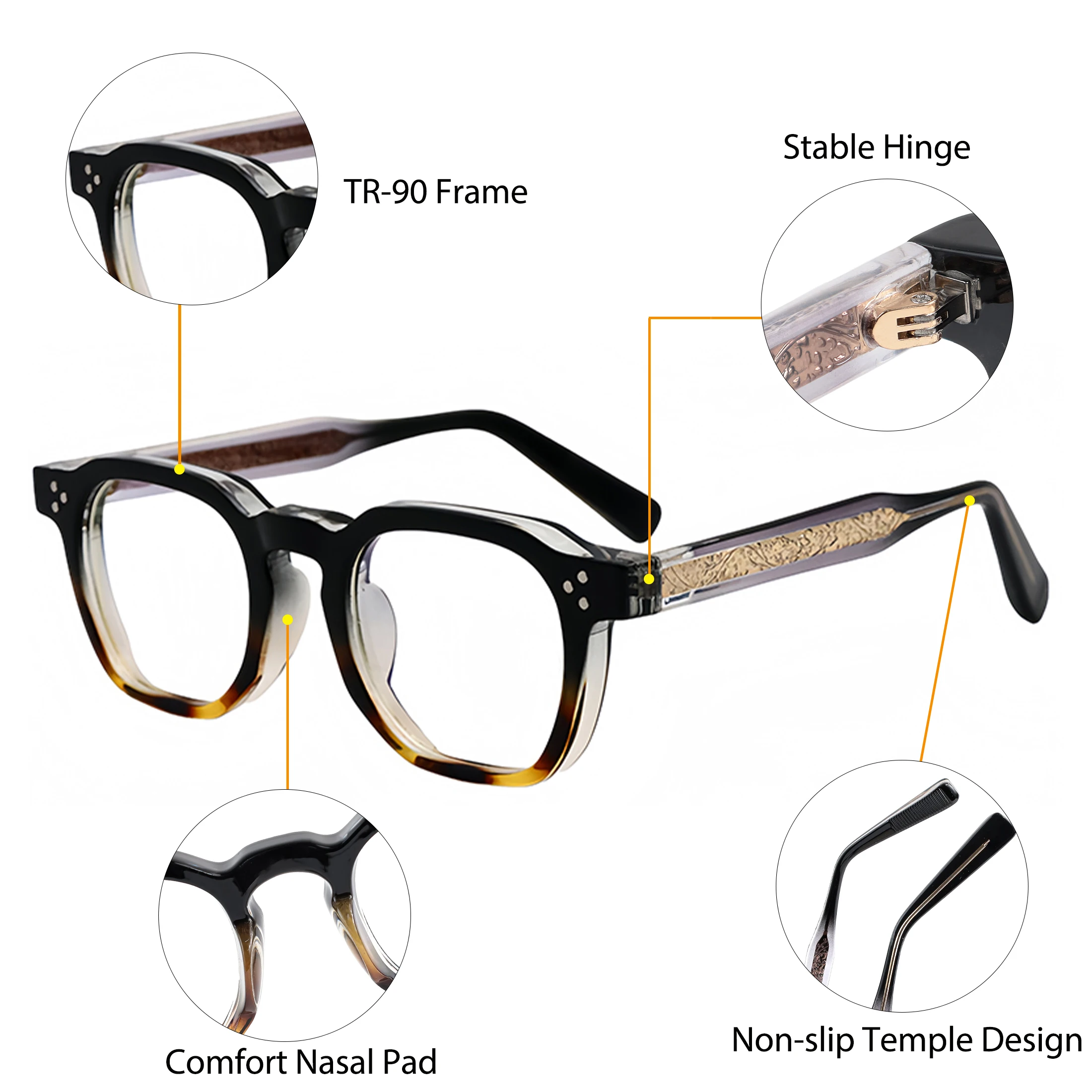 HBK Gafas cuadradas de luz plana para hombres y mujeres, gafas retro con montura TR, gafas de alta calidad, combinación minimalista, regalos ideales