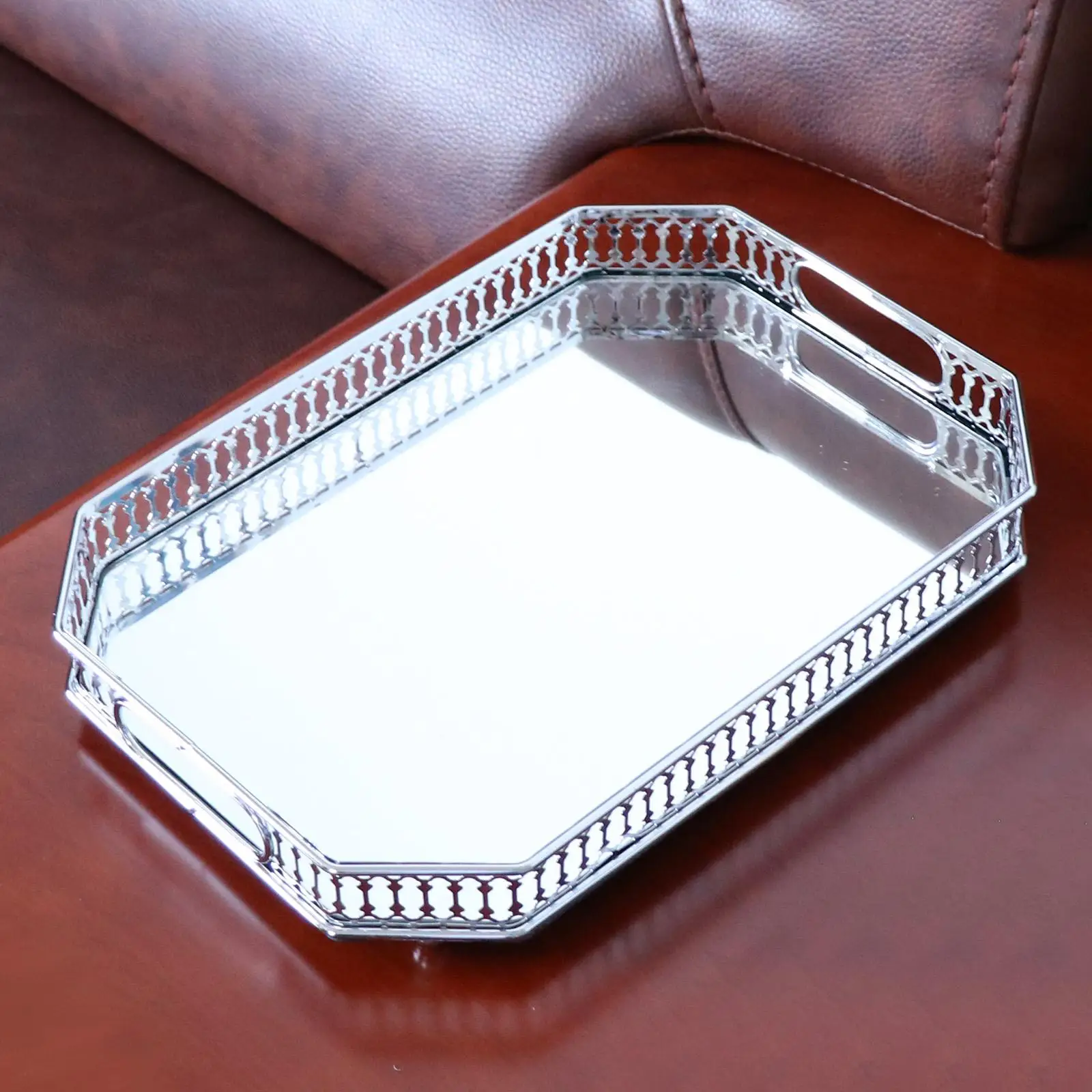 

Large Crystal Rectangle Mirrored Tray Cosmetic Vanity Tray Jewelry Organizer