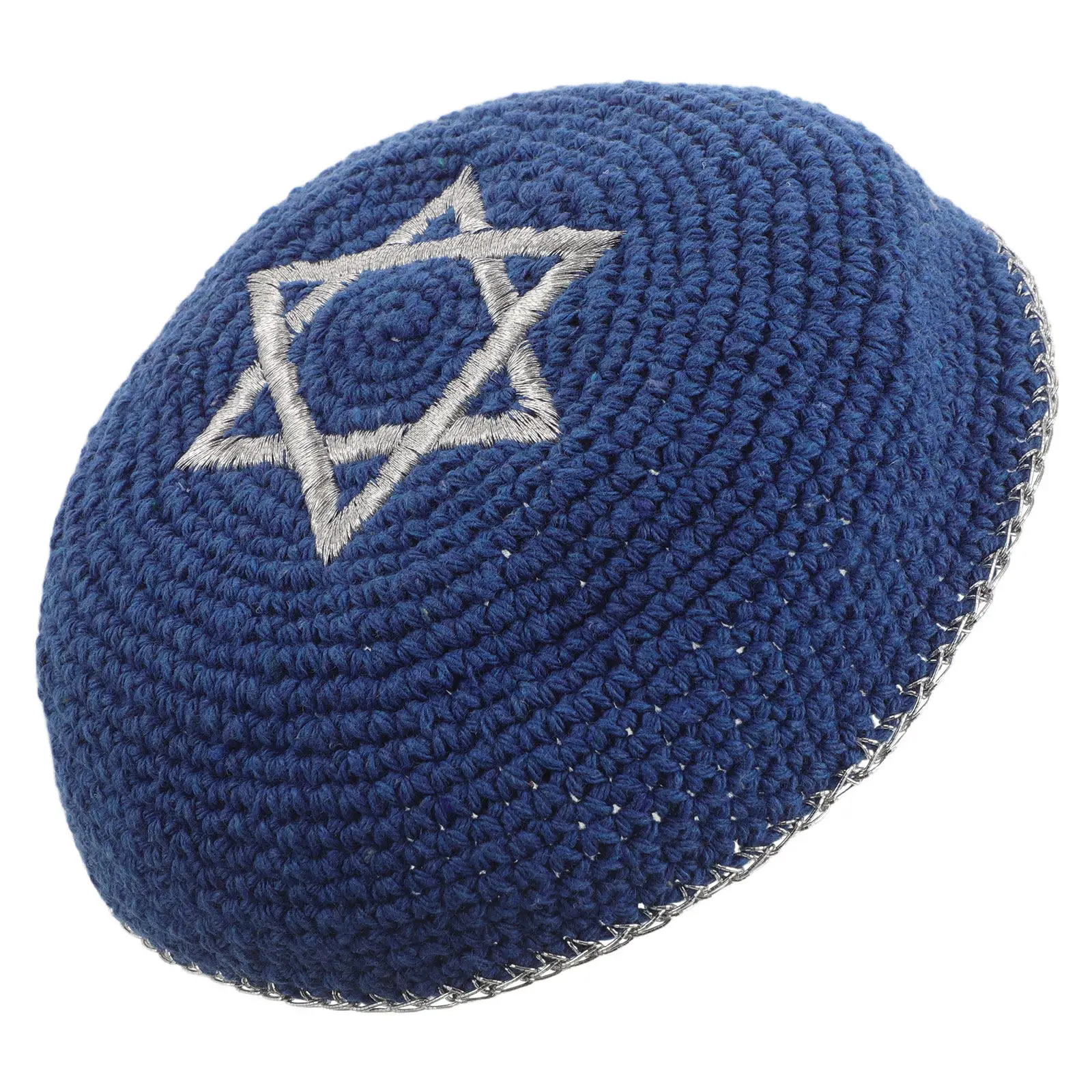 Large Jewish Kippah Hat Blue Embroidered Star of David Prayer Cap Men Worship Skullcap Religious Holiday Yarmulke Judaica Head