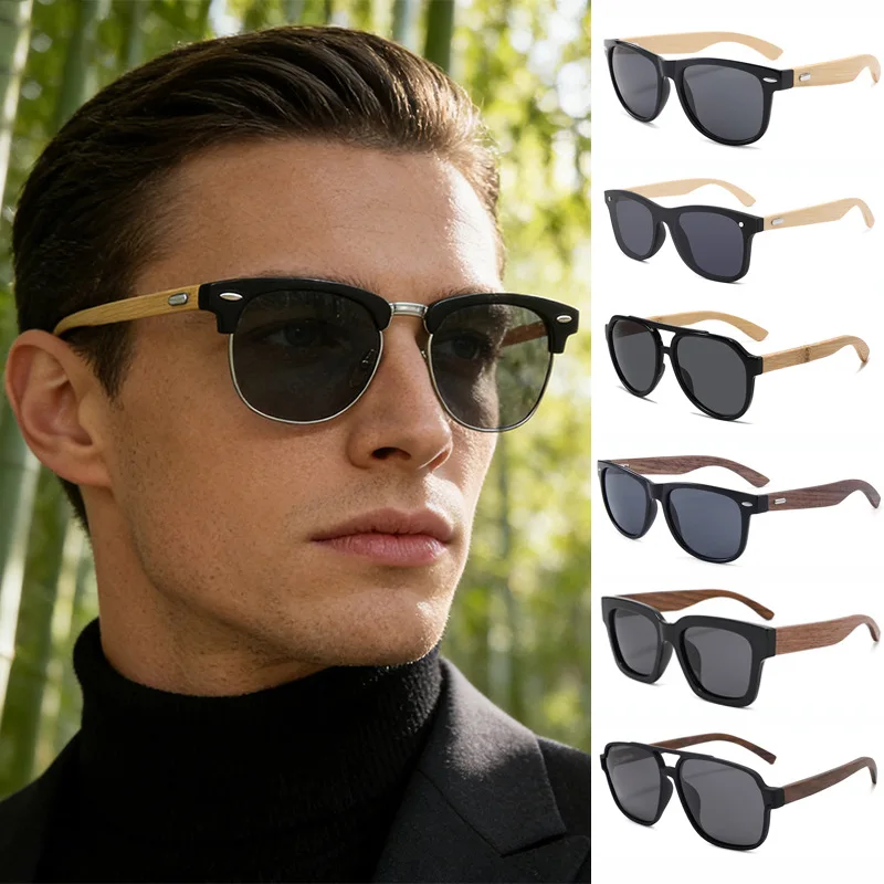 

Bamboo Wooden Temple Retro Sunglasses Unisex Polarized UV400 Classic Versatile Daily Sun Protection Fashion Casual Glasses