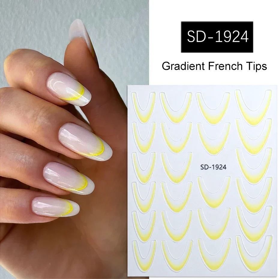 Gradient French Line Nail Stickers Decals Purple Pink Blue 3D French Tips Manicure Nail Art Gel Sliders Decorations Accessories