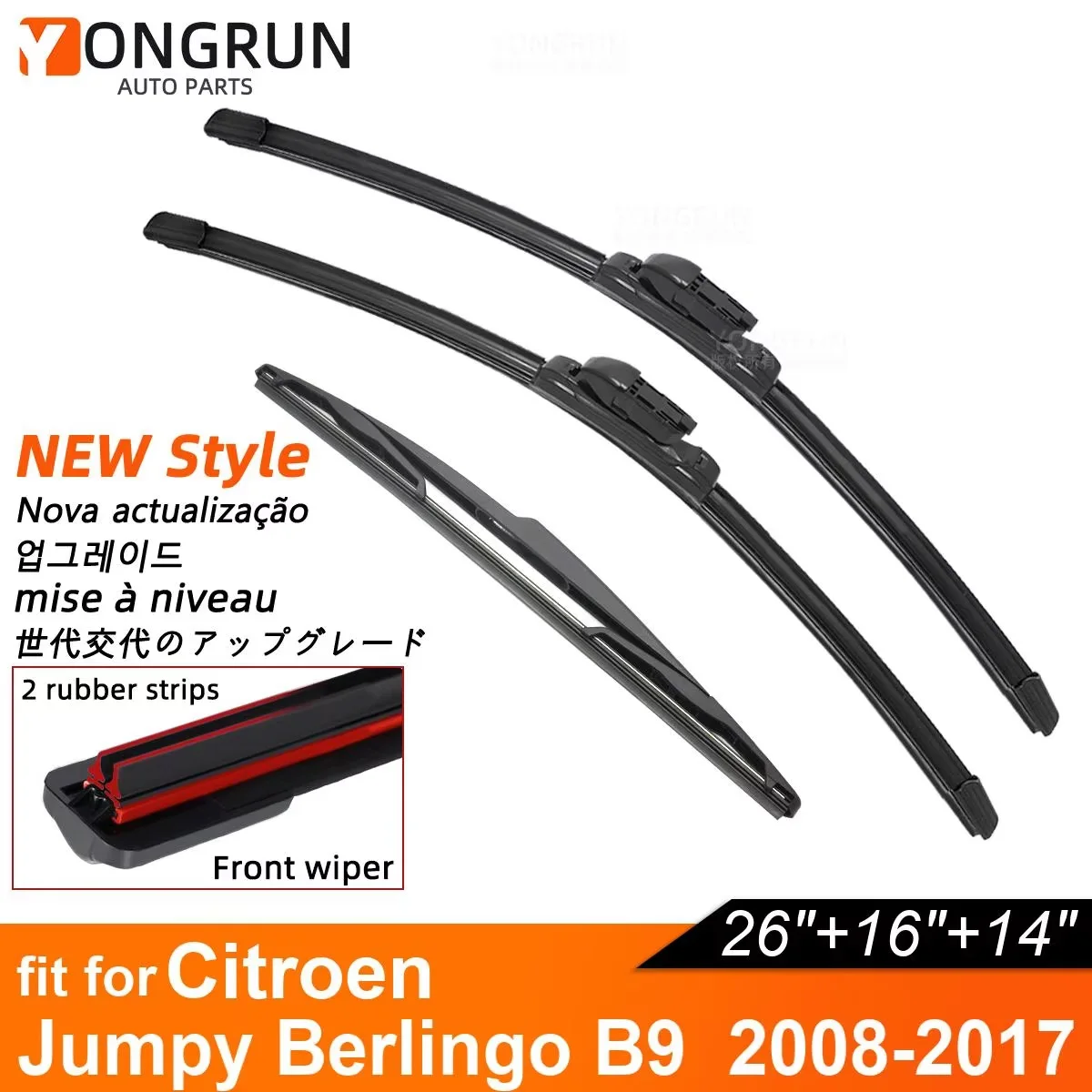 YONGRUN Doppelgummi-Auto-Wischerblätter für 2008–2017 Citroen Jumpy Berlingo B9 Front- und Heckscheibenwischer, Autozubehör 2010