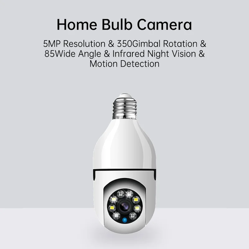 5mp E27 Wifi Lamp Camera Home Security Babyfoon 10x Digitale Zoom Full Color Nachtzicht Tweeweg Audio Auto Tracking Camera
