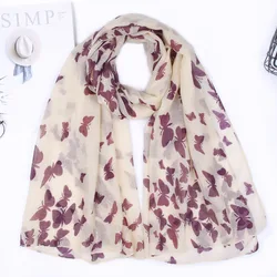 New Butterfly Print Scarf Wholesale Scarves Fashion Cotton and Linen Blend Thermal Shawl Woman Wrap Lady Headband