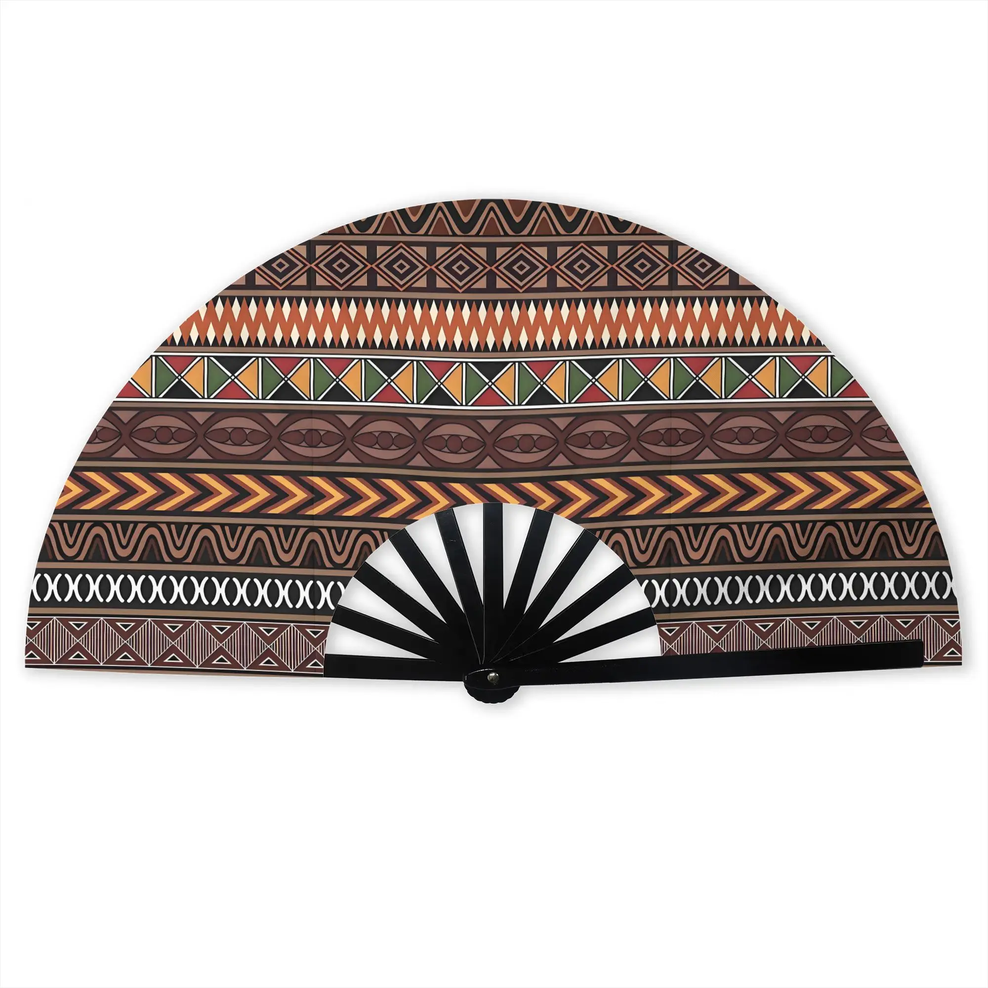 African Culture Geometry Stylish Hand Fan Unisex Bohemia Ankara Printed Polyester Fan Vintage For Sports Events Gift